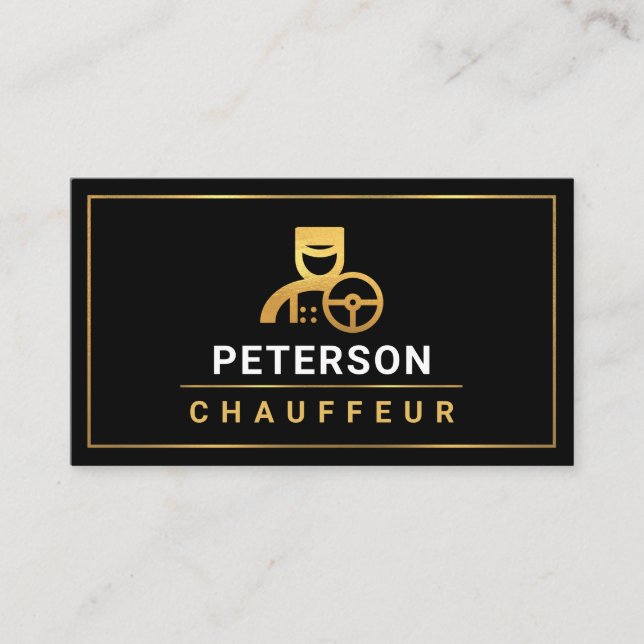 Minimalist Gold Borders Limo Chauffeur Service Business Card (Front)
