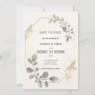 Minimalist Gold Botanical Elegant Wedding Save The Date