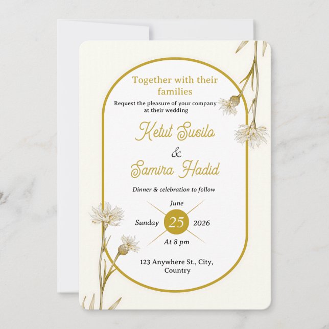 Minimalist Gold Botanical Wedding Invitation  (Front)