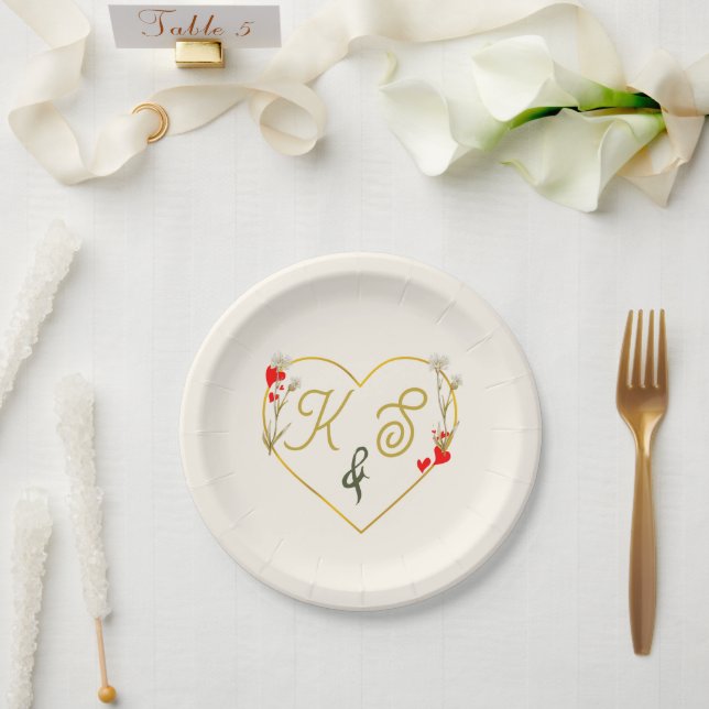 Minimalist Gold Botanical Wedding Paper Plates (Wedding)