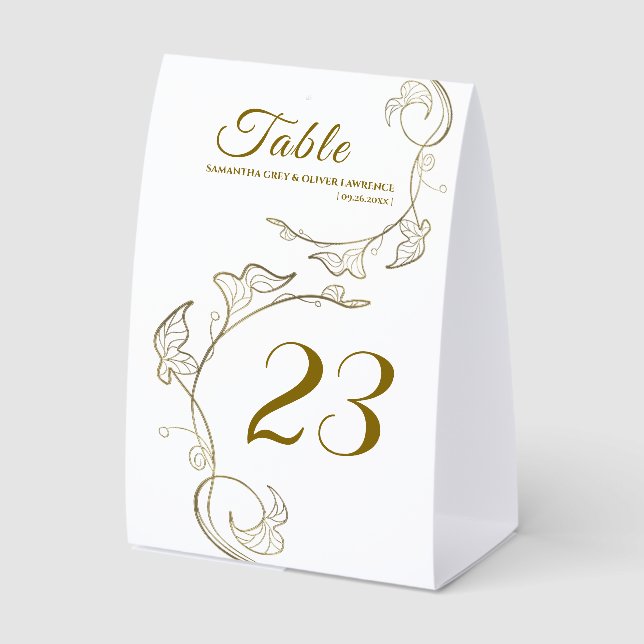 Minimalist Gold Botanical Wedding Table Card (Front)