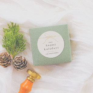 Minimalist Gold Bow & Modern Typography Christmas Classic Round Sticker