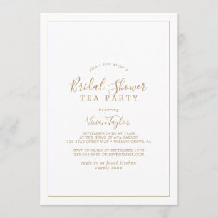 Minimalist Gold Bridal Shower Tea Party Invitation