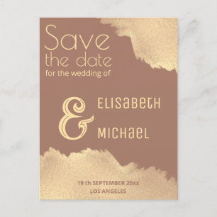 Minimalist gold brush stoke typography announcement postcard