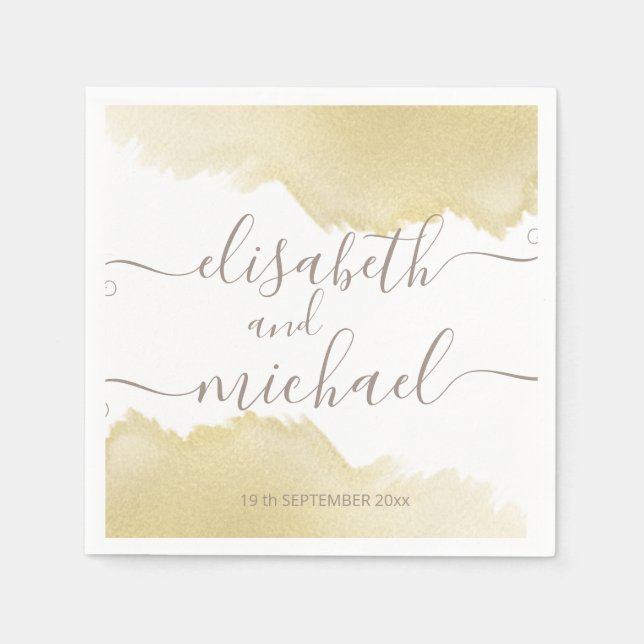 Minimalist gold brush stroke  calligraphy napkin (Front)