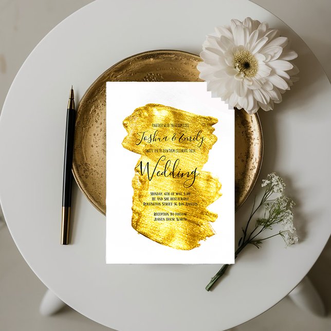 Minimalist Gold Brush Stroke Wedding Invitation (Creator Uploaded)