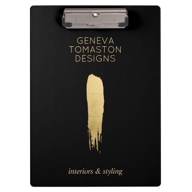 Minimalist Gold Brushstroke Designer Logo Clipboard (Front)