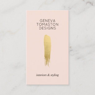 Minimalist Gold Brushstroke Designer Logo Pink Business Card