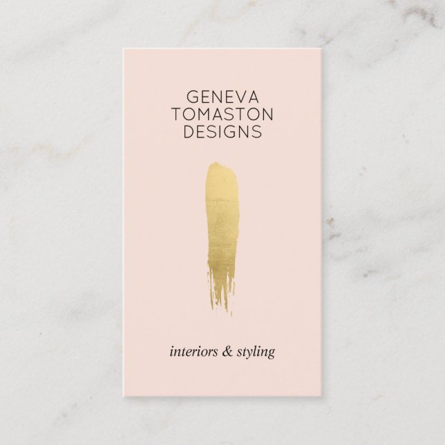 Minimalist Gold Brushstroke Designer Logo Pink Business Card (Front)