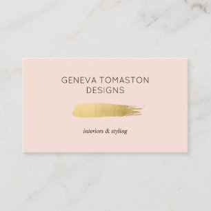 Minimalist Gold Brushstroke Designer Logo Pink II Business Card