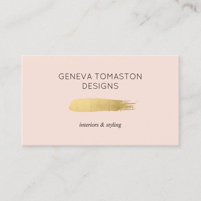 Minimalist Gold Brushstroke Designer Logo Pink II Business Card (Front)