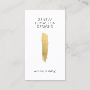 Minimalist Gold Brushstroke Designer Logo White Business Card