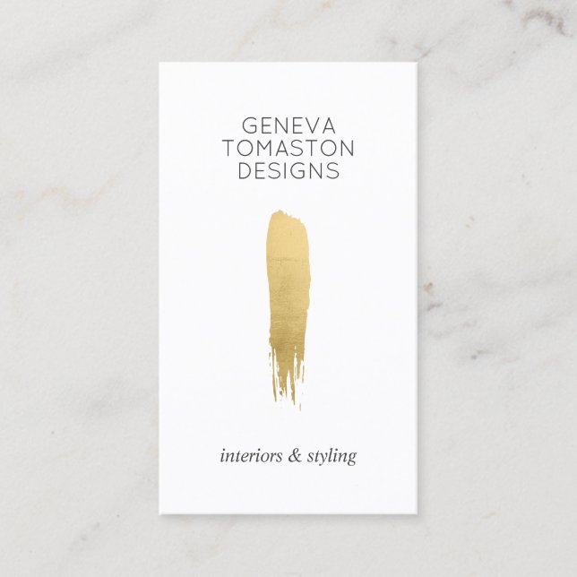 Minimalist Gold Brushstroke Designer Logo White Business Card (Front)
