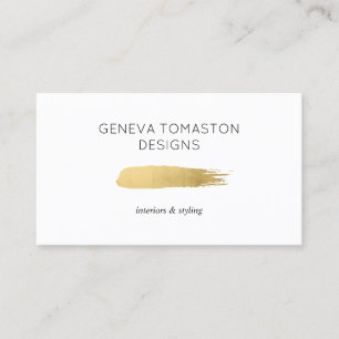 Minimalist Gold Brushstroke Designer Logo White II Business Card