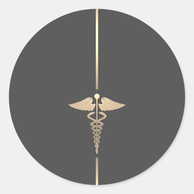 Minimalist Gold Caduceus Symbol Round Sticker (Front)