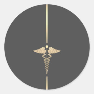 Minimalist Gold Caduceus Symbol Round Sticker
