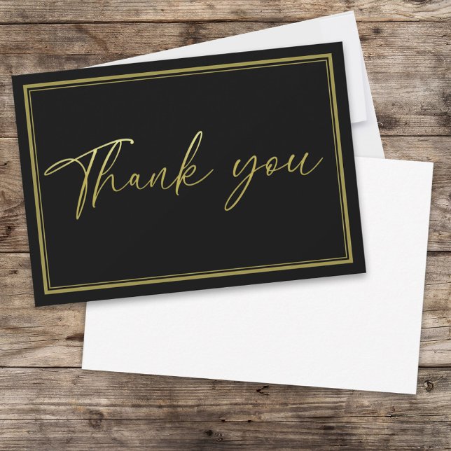 Minimalist Gold Calligraphy Black Blank Thank You Card (Creator Uploaded)