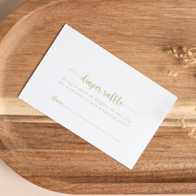 Minimalist Gold Calligraphy Diaper Raffle Ticket  Enclosure Card (Creator Uploaded)