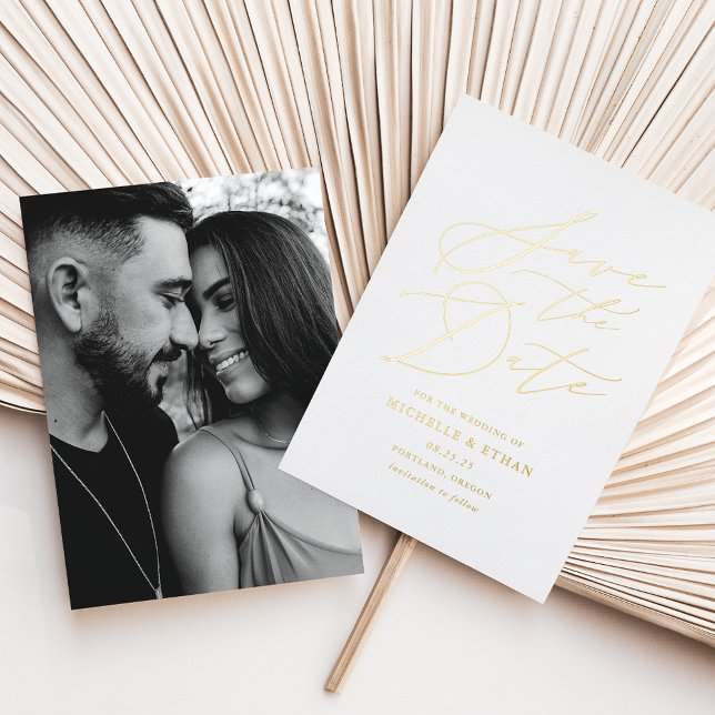 Minimalist Gold Calligraphy Photo Save the Date (Creator Uploaded)