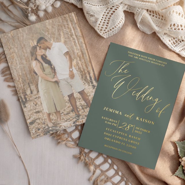 Minimalist Gold Calligraphy Script Green Wedding F (Creator Uploaded)