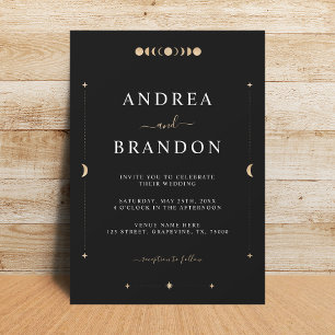 Minimalist Gold Celestial Moon All in One Wedding Invitation