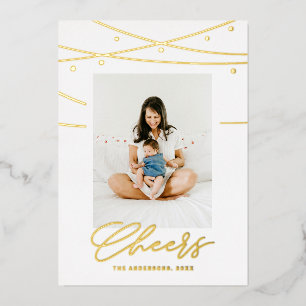Minimalist Gold Cheers Christmas   New Year Photo Foil Holiday Card