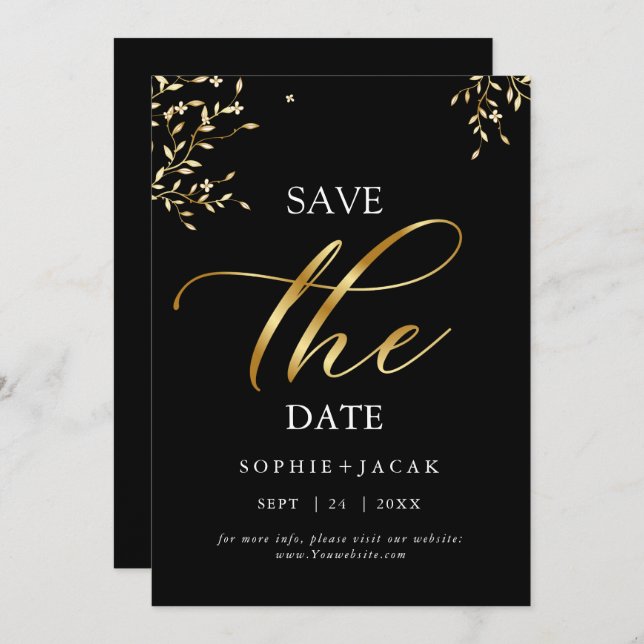 Minimalist Gold chic black Save the Date Invitation (Front/Back)