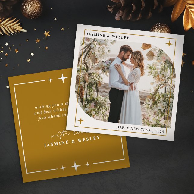 Minimalist Gold Christmas Wedding Photo Holiday Card (Creator Uploaded)