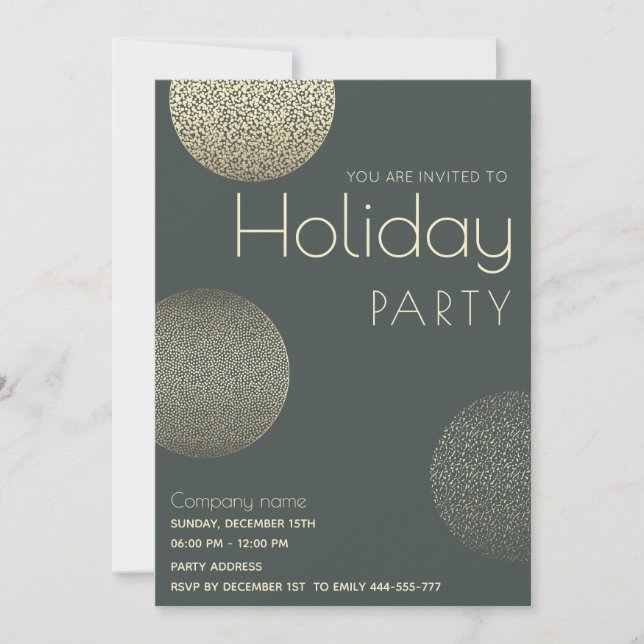 Minimalist  Gold circles corporate Holiday party  Invitation (Front)