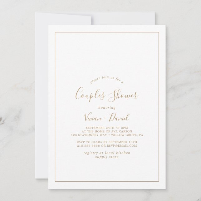 Minimalist Gold Couples Shower Invitation (Front)