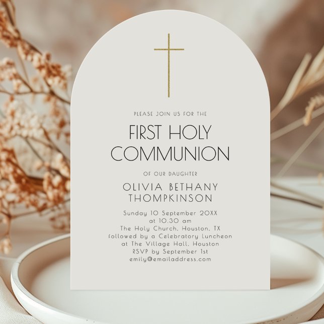 Minimalist Gold Cross First Holy Communion Invitation (Creator Uploaded)
