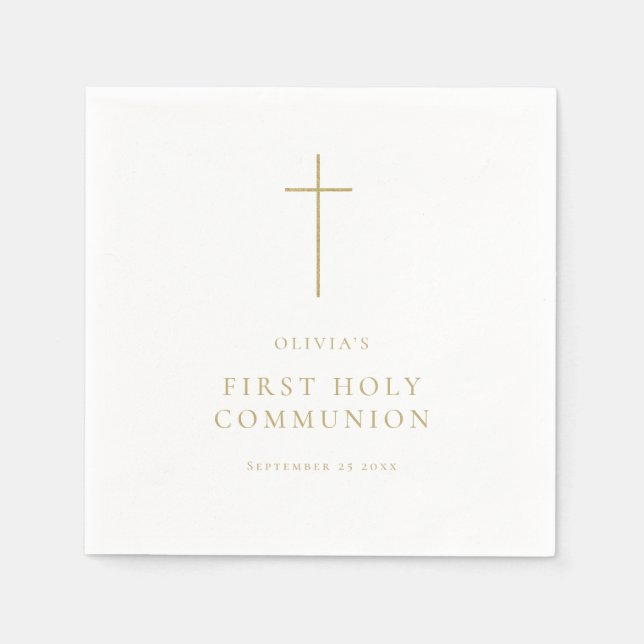 Minimalist Gold Cross First Holy Communion Napkin (Front)