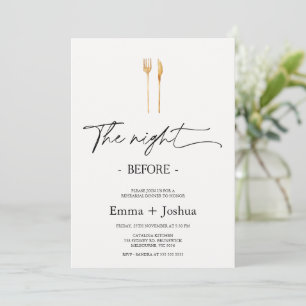 Minimalist Gold Cutlery Rehearsal Dinner  Invitation