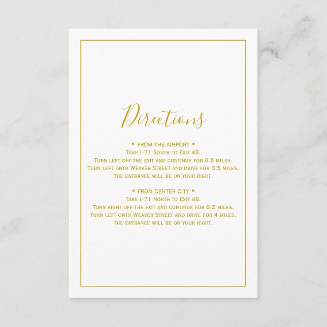 Minimalist Gold Directions Card (Front)