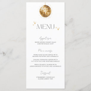 Minimalist Gold Disco Ball Wedding Menu