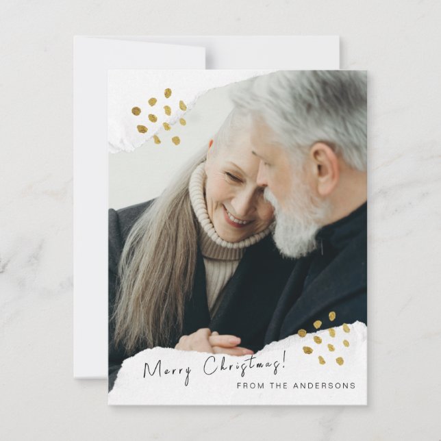 Minimalist Gold Dots 1 Photo Christmas Holiday Card (Front)