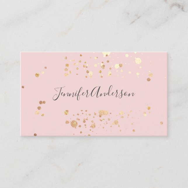Minimalist Gold Dots Modern Elegant Pink Beauty Business Card (Front)
