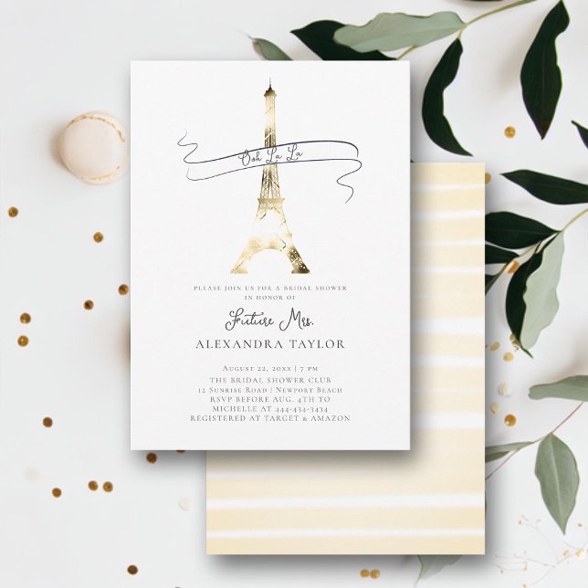 Minimalist Gold Eiffel Paris Modern Bridal Shower Invitation (ooh la la paris themed bridal shower invitation gold eiffel modern minimalist elegant classy boho)