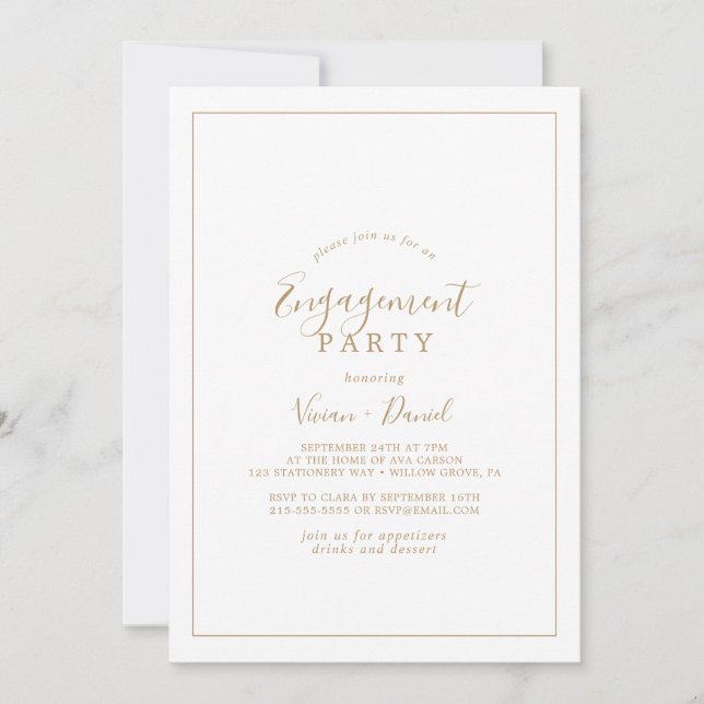 Minimalist Gold Engagement Party Invitation (Front)