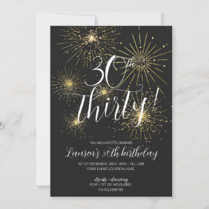 Minimalist Gold Fireworks 30th birthday party  Invitation