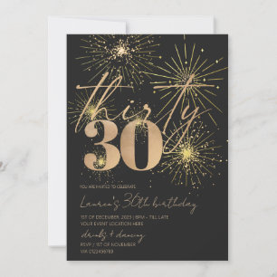 Minimalist Gold Fireworks 30th birthday party Invitation