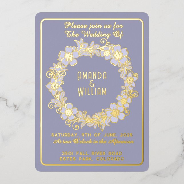 Minimalist Gold Floral Wreath on Muted Blue Bg (Front)