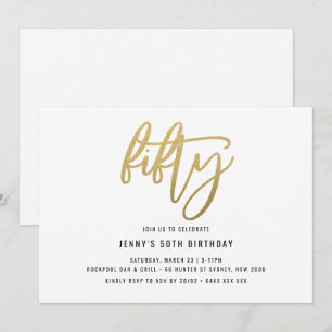 Minimalist Gold Foil 50th Birthday Invitation