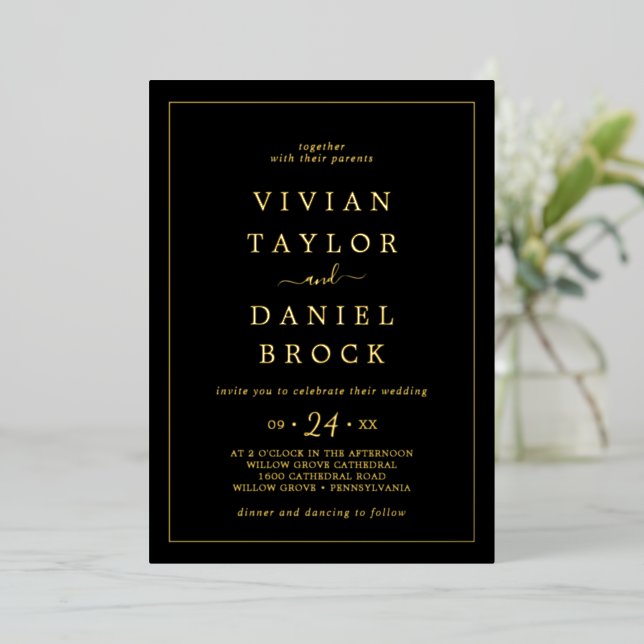 Minimalist Gold Foil | Black Bold Names Wedding (Standing Front)