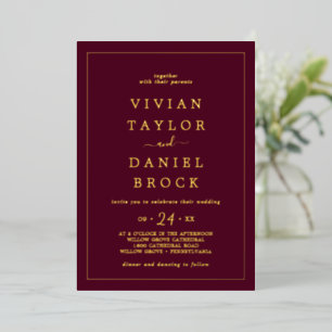 Minimalist Gold Foil Burgundy Bold Names Wedding