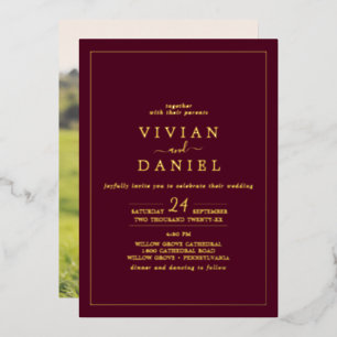 Minimalist Gold Foil   Burgundy Photo Back Wedding