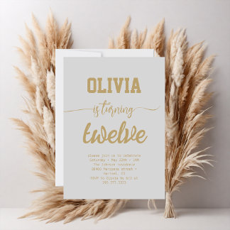 Minimalist Gold Foil Calligraphy Birthday Party Invitation