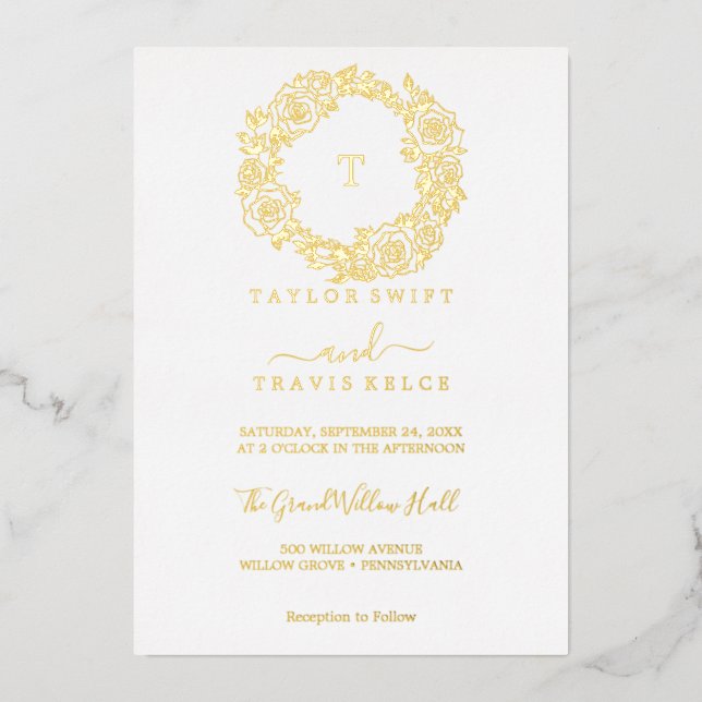 Minimalist Gold Foil | Emerald Monogram Wedding  (Front)