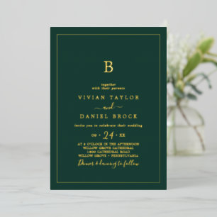Minimalist Gold Foil   Emerald Monogram Wedding