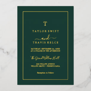 Minimalist Gold Foil Emerald Monogram Wedding